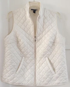 Karen Scott 0X Ivory Puffer Vest Zip Close Slant Pockets Mandarin Collar Poly - Picture 1 of 5