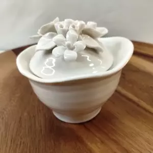 Grace's Teaware White Floral Sugar Bowl with Sculpted Porcelain Flowers - Picture 1 of 9
