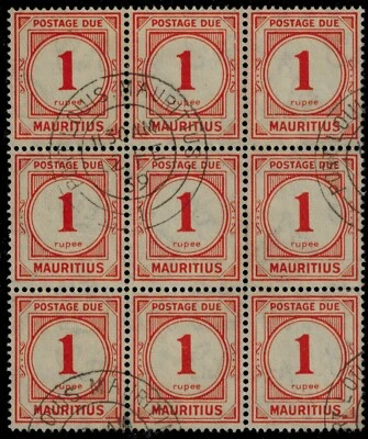 Mauritius Postage Due 1959 SG D7 1 Rupee Block of 9 Used w/Clean CDS GEM CV L270 - Image 1 of 2