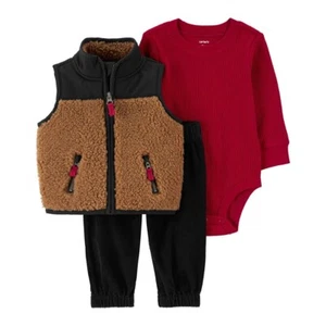 Carter's TAN/NAVY/RED Infant Boy's 3-Piece Little Vest Set, US 18 Months - Picture 1 of 1
