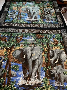 Spring Industries Elefant Social Crafting Stoff Panel Dschungel Szene 44" x 35" - Bild 1 von 3