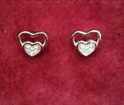 925 Sterling Silver & Cz Micro Pave Heart Stud Earrings