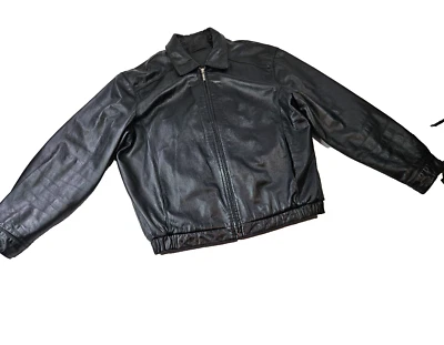 Roundtree & Yorke Leather Jacket Men L  Black Bomber Baseball Classic Full Zip - Image 1 of 4
