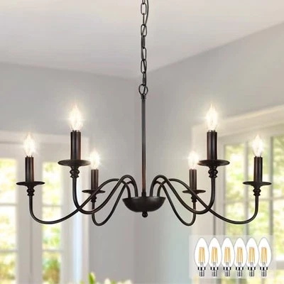  Farmhouse Chandelier for Dining Room: 6-Light Industrial Kitchen Island Black - Image 1 of 4
