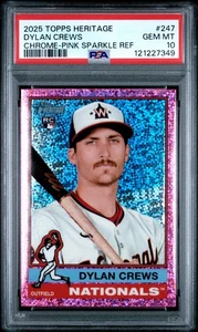 2025 Topps Heritage Dylan Crews #247 Chrome Pink Sparkle Refractor PSA 10 POP 7 - Picture 1 of 2