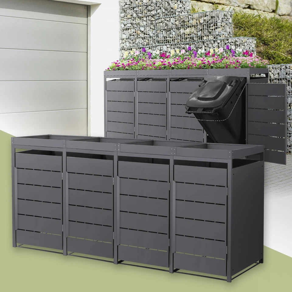 1/2/3/4er Mülltonnenbox mit Pflanzdach Mülltonnenhaus Mülltonnenverkleidung - Bild 1 von 1