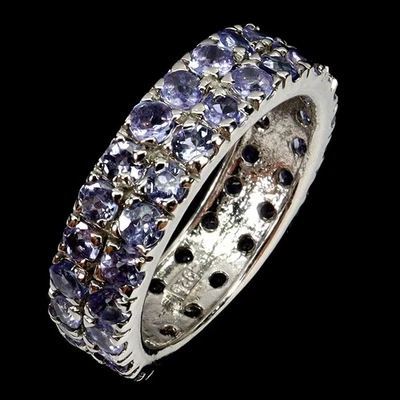 Anillo de plata de ley 925 redondo tanzanita piedras preciosas naturales joyería talla 8 Foto 1 de 4