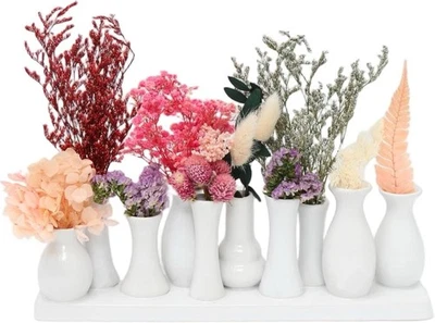 Jinfa Vasenset 10 weiße Mini Keramik Vasen auf Sockel Für Gestecke Deko Klein - Bild 1 von 4