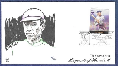 2000 Tris Speaker #3408l hand painted FDC Fidler cachet - Image 1 of 2