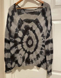 Suéter RAQUEL ALLEGRA Cuello en V Tie Dye Gris 100% Cachemira Talla 2 M Agujero Pequeño - Imagen 1 de 16