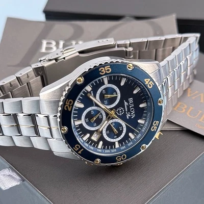 Men's Bulova 98B400 Marine Star Chronograph Blue Dial Quartz Watch 41.5mm - Image 1 of 4