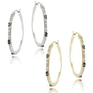 Sterling Silver .06ct Diamond & White Topaz Hoop Earrings - 2 Colors - Picture 1 of 3