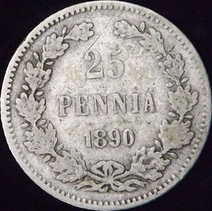 1890-L Finland Silver 25 Pennia - KM# 6.2 - VF++ - Picture 1 of 3