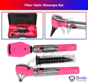 New Fiber Optic Otoscope Ophthalmoscope Examination LED Diagnostic ENT Set PINK - Picture 1 of 5