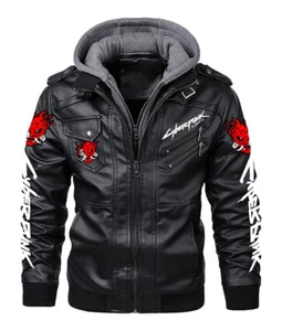 Herren Samurai Cyberpunk 2077 Bomber schwarze Lederjacke - Halloween Kostüm - Bild 1 von 5