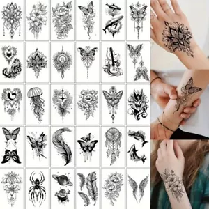 30pcs Waterproof Black Floral Temporary Tattoos for Women & Girls - Long-Lasting - Picture 1 of 9