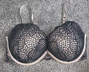Victorias Secret Very Sexy Padded Push-up Bra Black Tan Lace Overlay 34DD - Picture 1 of 2
