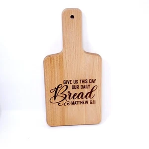 Custom Laser Engraved Ikea Wood Cutting Paddle Bread Board Give Us This Day - Picture 1 of 1