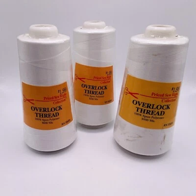 Overlock Thread White 3000 Yards Spun Polyester Lot of 3 New - Image 1 of 3