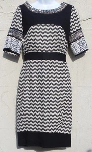 Vestido MATTHEW WILLIAMSON Negro Blanco Chevron Plateado Dorado Cuentas Reino Unido 10 EE. UU. 6 - Imagen 1 de 12
