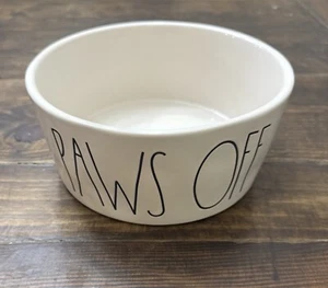 Rae Dunn PAWS OFF 8" Dog Bowl Ivory Ceramic Large Black Letters Dog Food Dish - Picture 1 of 4