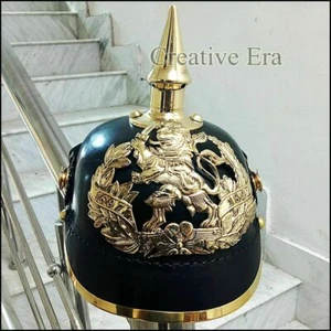 Casco Bawariano Alemán Pickelhaube Latón Oficial Imperial’s Casco de Cuero Negro - Imagen 1 de 3
