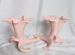 Coppia vintage ceramica americana USA di vaso di fiori giglio figurativo rosa set di 2 minuti - Foto 1 di 5