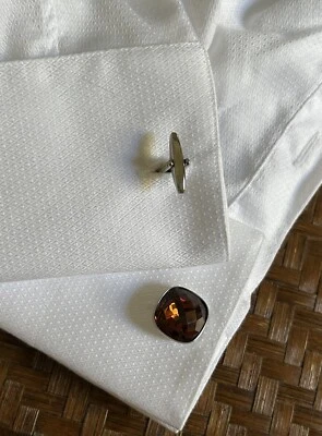 Cudworth Smoke Topaz Crystal Cushion Shape, Polished Rhodium Plated Cufflinks PO - Image 1 of 4