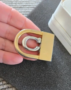 Vintage Belt Buckle Initial C Gold Tone w Silver Letter C - Picture 1 of 4