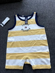 NWT Tommy Hilfiger yellow stripe baby romper bodysuit 6-12 months - Picture 1 of 4