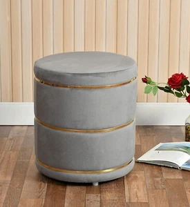 Wooden Velvet Pouffes Ottoman Sitting Stool for Living Room Footrest ‎Home Decor - Picture 1 of 7