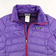 Patagonia Down Jacket Girls Medium M Purple Duck Puffer Full Zip Flaws
