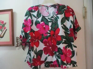 Tahari - Multi-color Floral Scoop Neck S/Sleeve Top w/Ruffles - Size XL - Picture 1 of 8