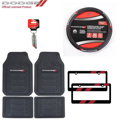 New 8pc Dodge Car Truck Suv Front Back Rubber Floor Mats & Steering Wheel Cover - Image 1 of 4