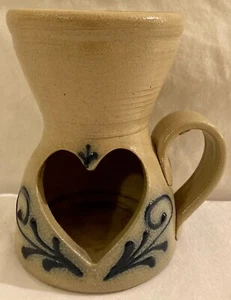 Maple City Pottery Votive Candle Warmer Salt Glazed Cobalt Heart - Picture 1 of 8