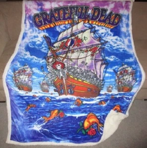 New Grateful Dead Ship of Fools Fleece Sherpa Back Gift Throw Blanket Skeletons - Picture 1 of 5