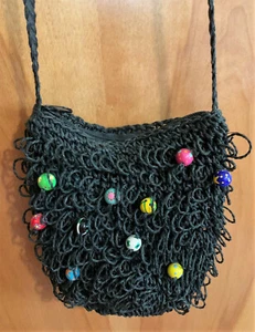 Angela Moore Makramee Crossbody Boho Handtasche (selten) mit handgefertigten Perlen - Bild 1 von 8