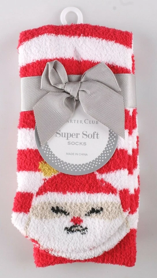 F122 Charter Club Red & White Stripe Santa Women's Super Soft Butter Socks
