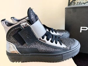 Zapatos mujer snickers PHA, talla 9,5 Eur 40. Nuevo con etiquetas Hecho en Italia Negro/Plateado - Imagen 1 de 4