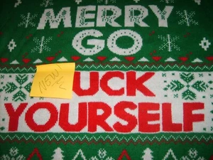 MERRY GO F YOURSELF FUNNY UGLYCHRISTMAS SWEATER BRAND NEW SIZE MEDIUM (M) - Picture 1 of 5