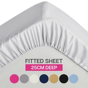 Extra Deep 25 cm Full Fitted Sheet Bed Sheets Single Double King Super King Size - Picture 1 of 176