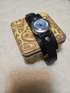 Vtg Fossil Watch "Big Tick" Leather Strap, Original Tin. Great Condition  - Picture 1 of 5