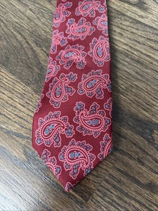 Vintage Paul Stuart Men’s Paisley Tie, Raspberry/Turquoise 100% Silk, England - Picture 1 of 9