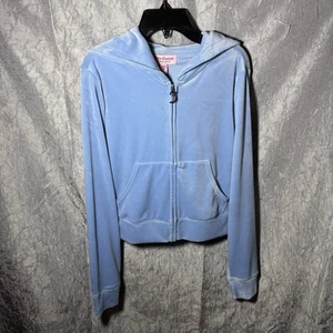 JUICY COUTURE Velour OG Bling Jacket Ful Zip Hoodie Only Heritage Blue Sz S Y2k - Picture 1 of 7