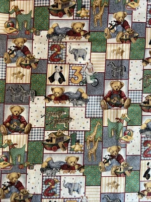 DAISY KINGDOM #3973 BLUE JEAN TEDDY TOY ALLOVER Fabric 1/2 Yard 45" Vintage RARE - Image 1 of 4