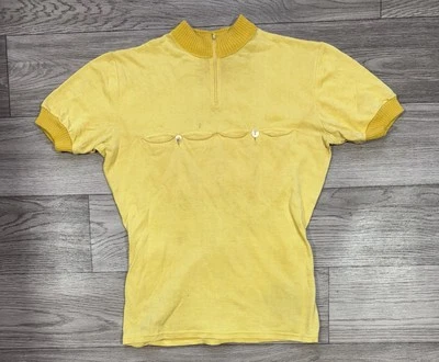 Vintage 60s 70s Yellow Cycling Jersey Shirt With Chest Pockets Size 5 Yellow - Image 1 of 4