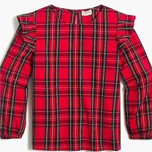 J. Crew Crewcuts Girls' tartan ruffle-shoulder top size 12 - Picture 1 of 10