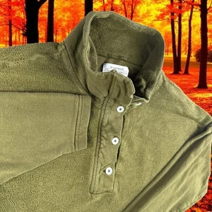 REI Cooperative Hemp Henley M Pullover Sweatshirt Olive Green Terry Sweater Crop - Picture 1 of 11