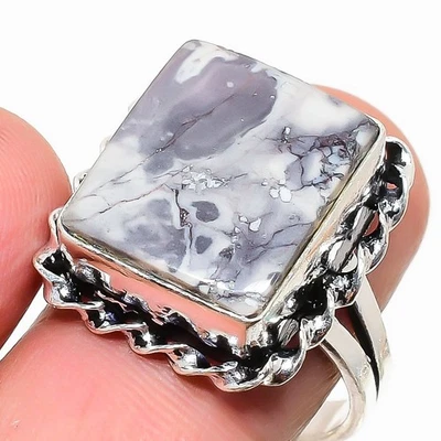 Natural Porcelain Jasper Gemstone 925 Sterling Silver Ring Size 8.5 q101 - Image 1 of 4