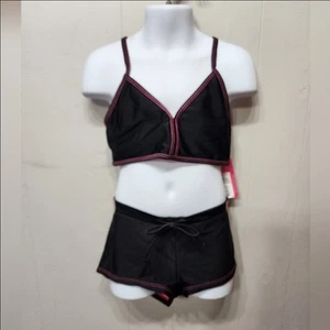 NWT Xhiliration Tankini Swimsuit Medium 7 - 8 Black Pink Swim Beach Summer C438 - Picture 1 of 3